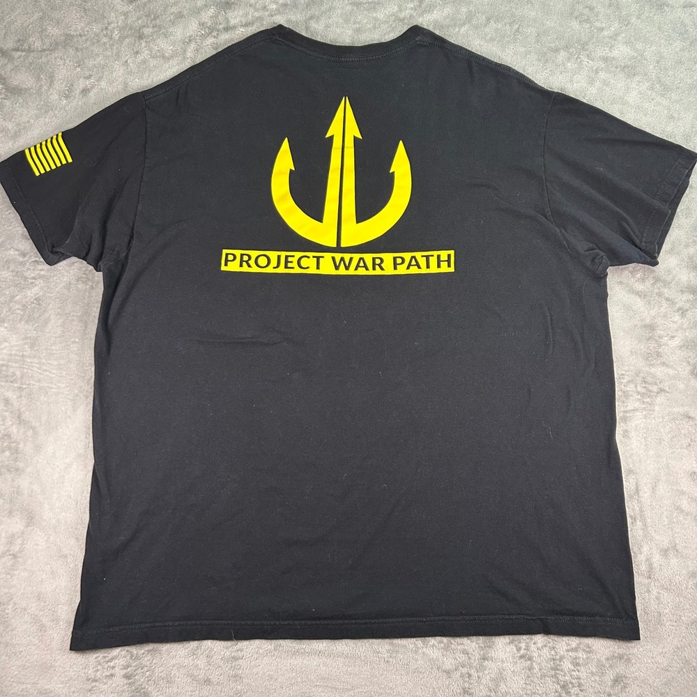 Project War Path Shirt Mens 2XL Black Yellow Graphic Trident American Flag Tee
